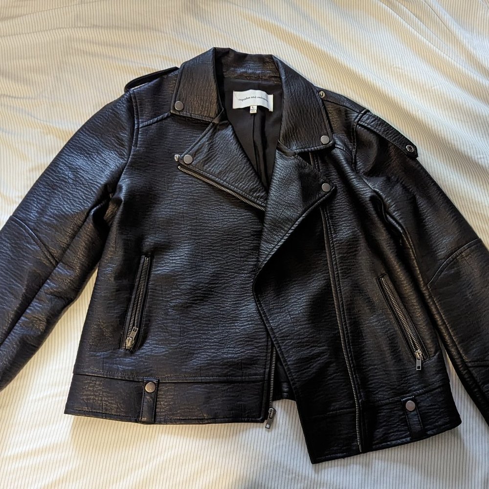 Cupcakes and Cashmere Womens Faux Leather Jacket, Black, SZ Large